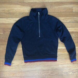 J Crew 100% Cotton Quarter Zip Navy Cropped Sweatshirt with Blue Red Trim XXS